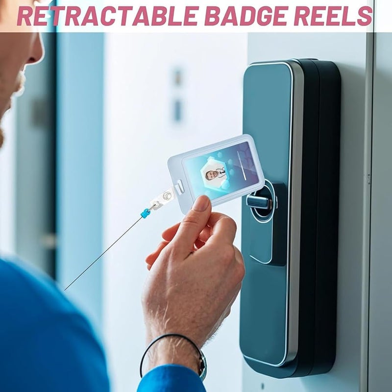 Blue Retractable ID Card Holder Water Repellent ABS Sliding Lid for Office School Travel - Image 2